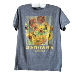 T-shirt Gray Sunflowers Tournesols Yellow Green Orange by Mighty Fine Medium
